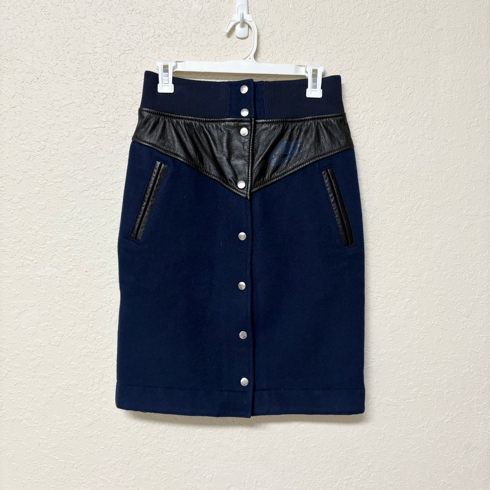 Nike Womens Sacai Windrunner Button Skirt Size S Wool Leather Navy Blue